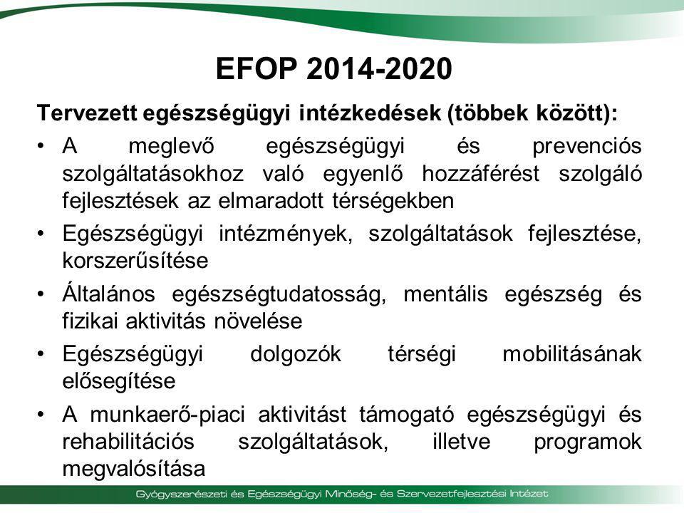 EFOP Tervezett egészségügyi intézkedések (többek között):