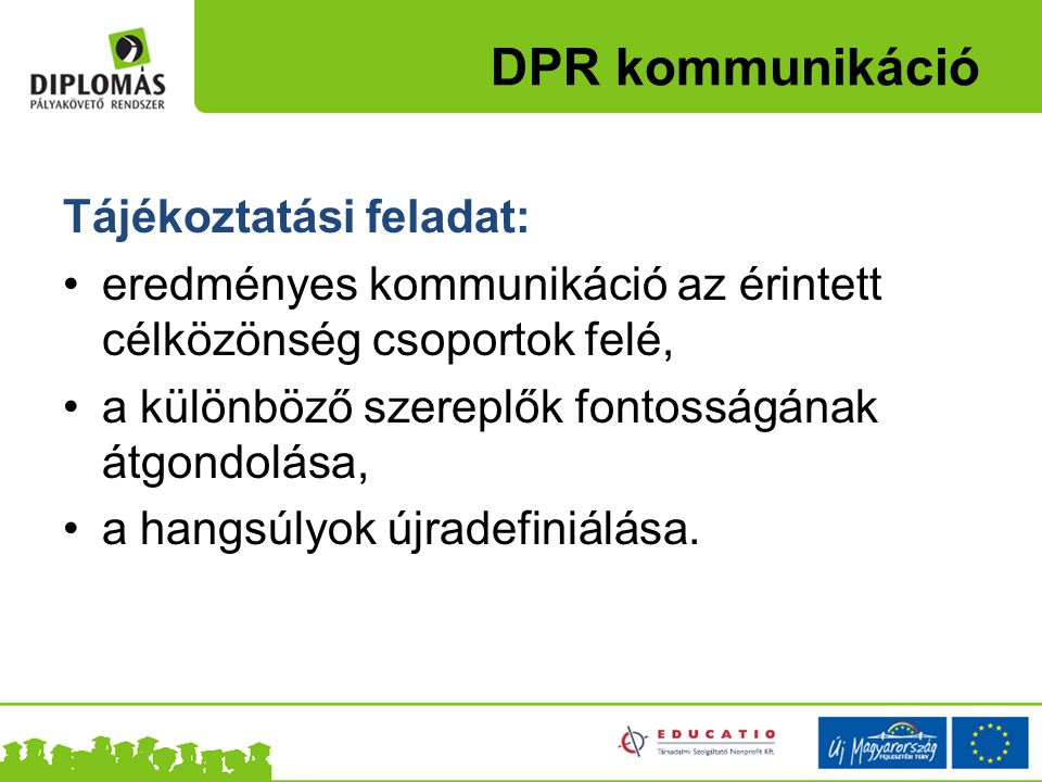 DPR kommunikáció Tájékoztatási feladat: