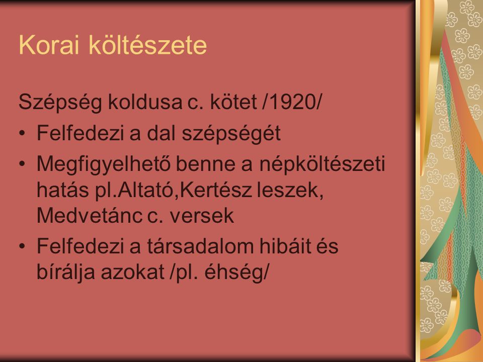 Korai költészete Szépség koldusa c. kötet /1920/
