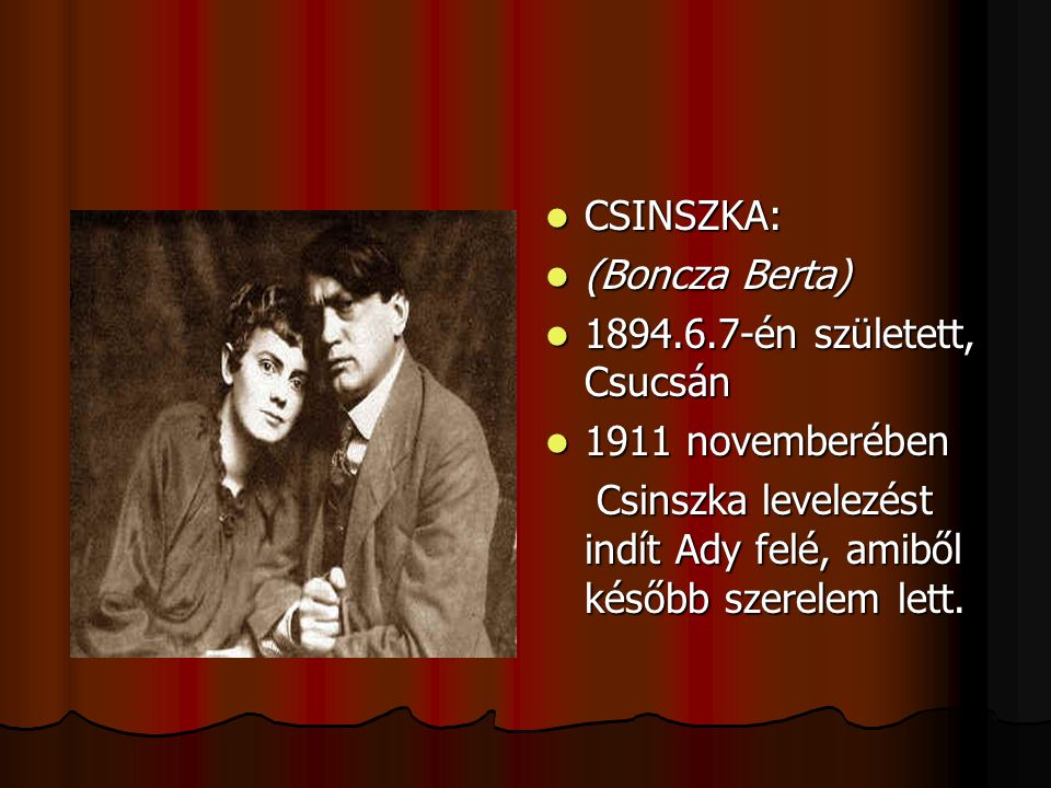 CSINSZKA: (Boncza Berta) én született, Csucsán.