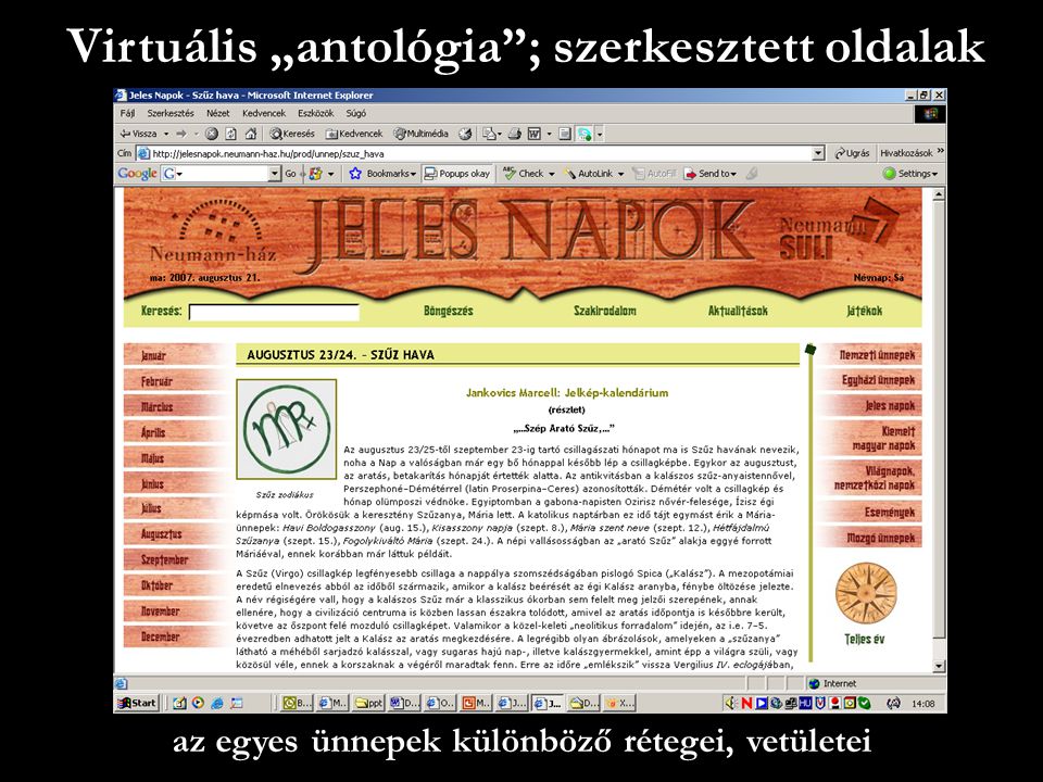 Virtuális „antológia ; szerkesztett oldalak