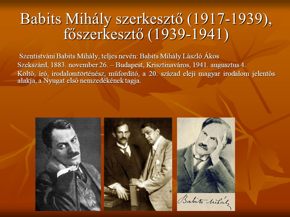 Babits Mihály szerkesztő ( ), főszerkesztő ( )