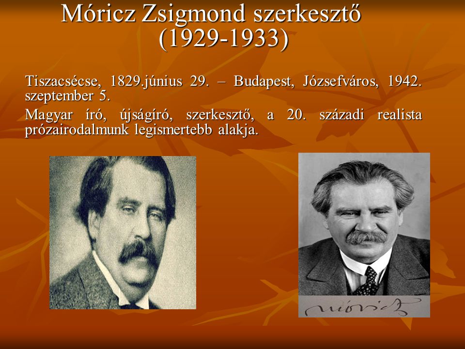 Móricz Zsigmond szerkesztő ( )