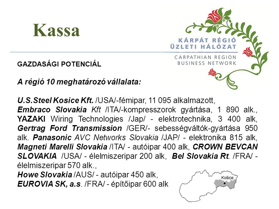 Kassa A régió 10 meghatározó vállalata: