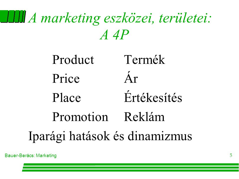 A marketing eszközei, területei: A 4P