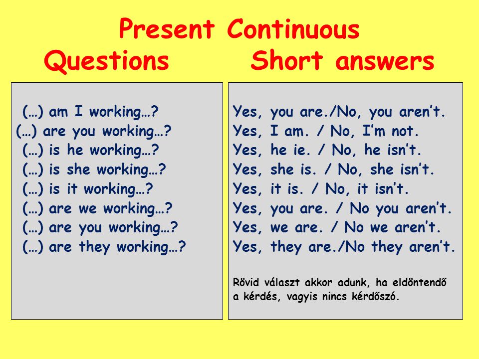 Present Continuous Questions Short answers
