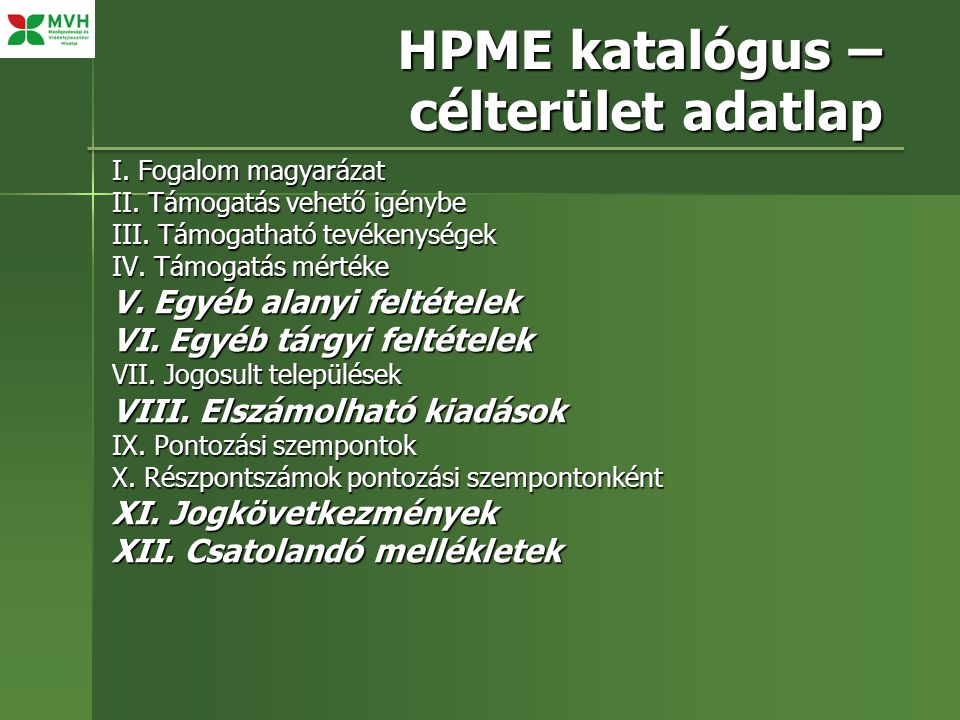 HPME katalógus – célterület adatlap