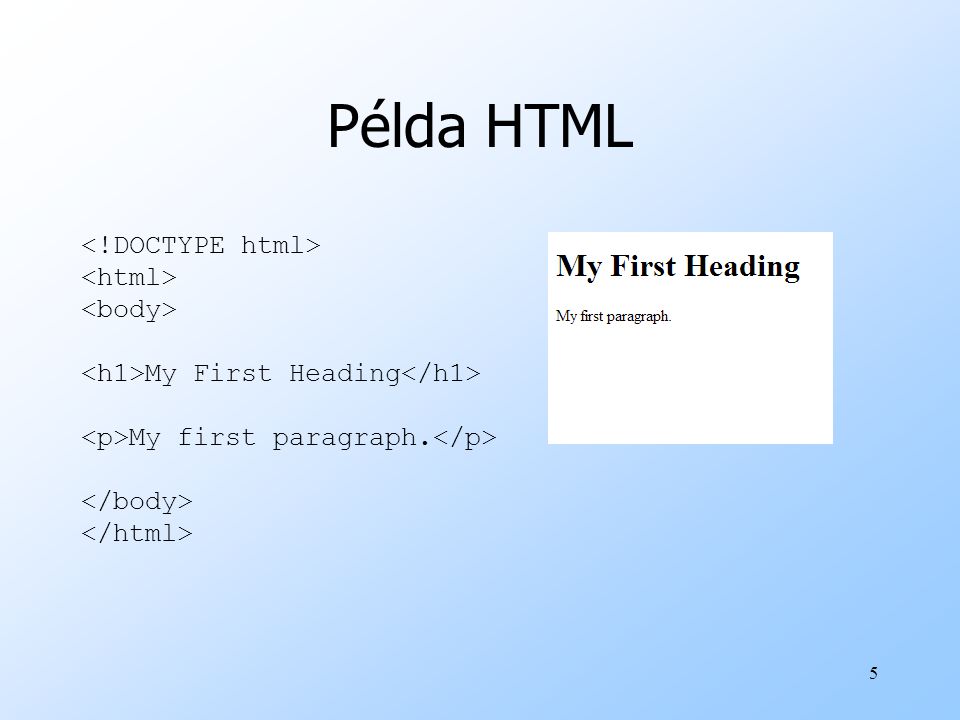 Példa HTML <!DOCTYPE html> <html> <body>