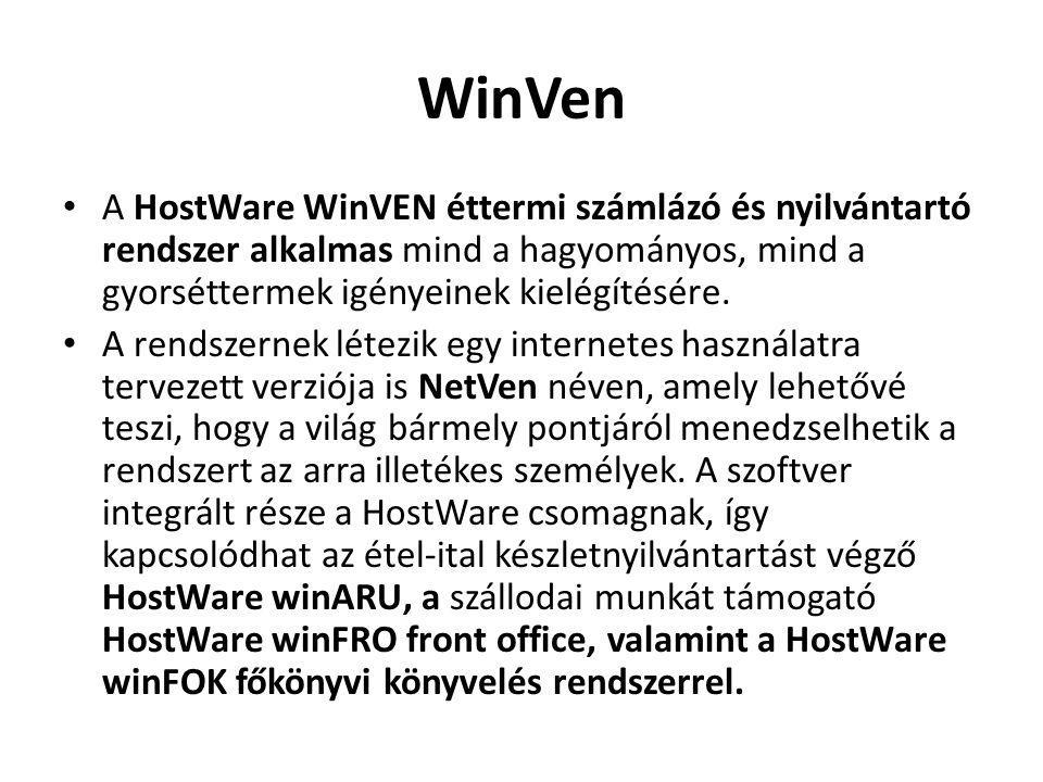 WinVen A HostWare WinVEN éttermi számlázó és nyilvántartó rendszer alkalmas mind a hagyományos, mind a gyorséttermek igényeinek kielégítésére.