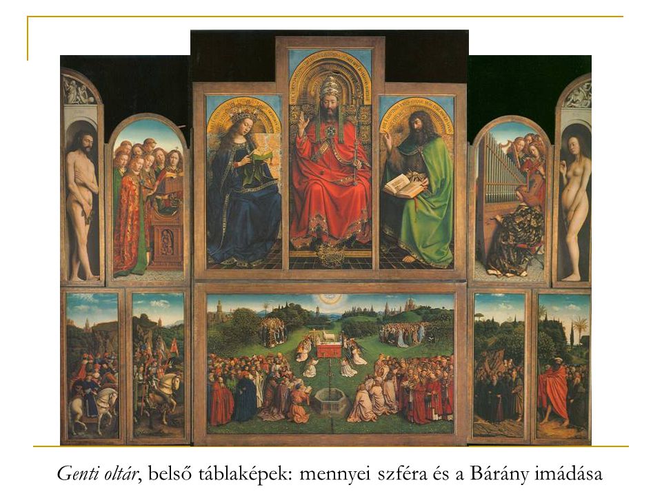 Genti oltár, belső táblaképek: mennyei szféra és a Bárány imádása