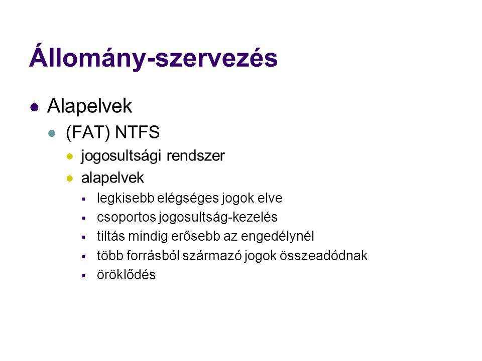 Állomány-szervezés Alapelvek (FAT) NTFS jogosultsági rendszer
