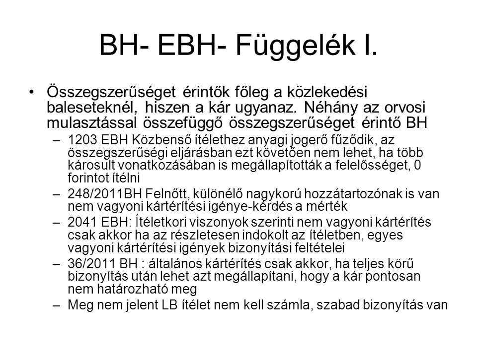 BH- EBH- Függelék I.
