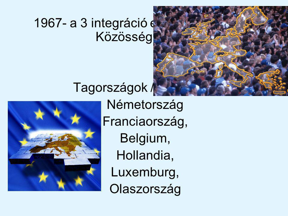 1967- a 3 integráció egyesült Európai Közösség néven.