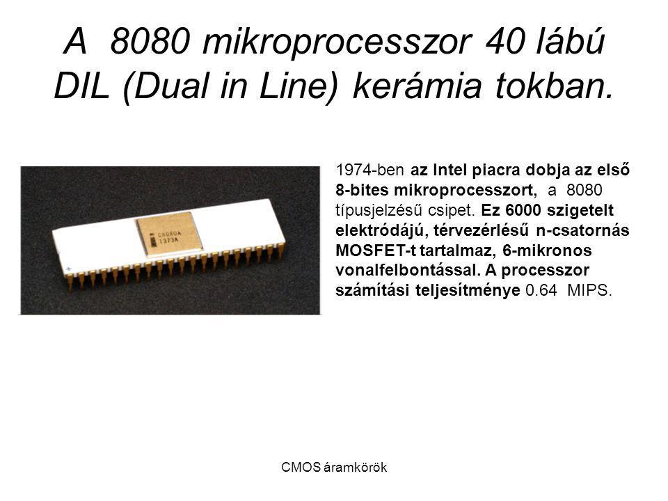 A 8080 mikroprocesszor 40 lábú DIL (Dual in Line) kerámia tokban.