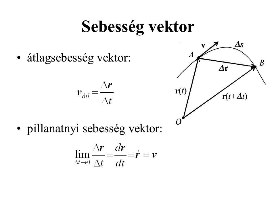 Sebesség vektor átlagsebesség vektor: pillanatnyi sebesség vektor: