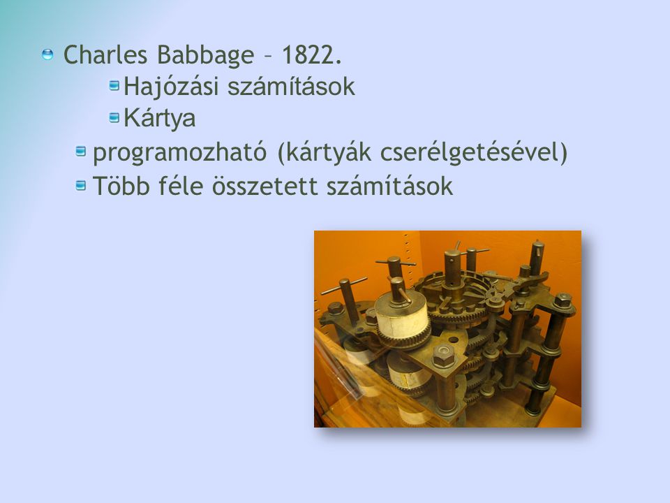 Charles Babbage – Hajózási számítások. Kártya.