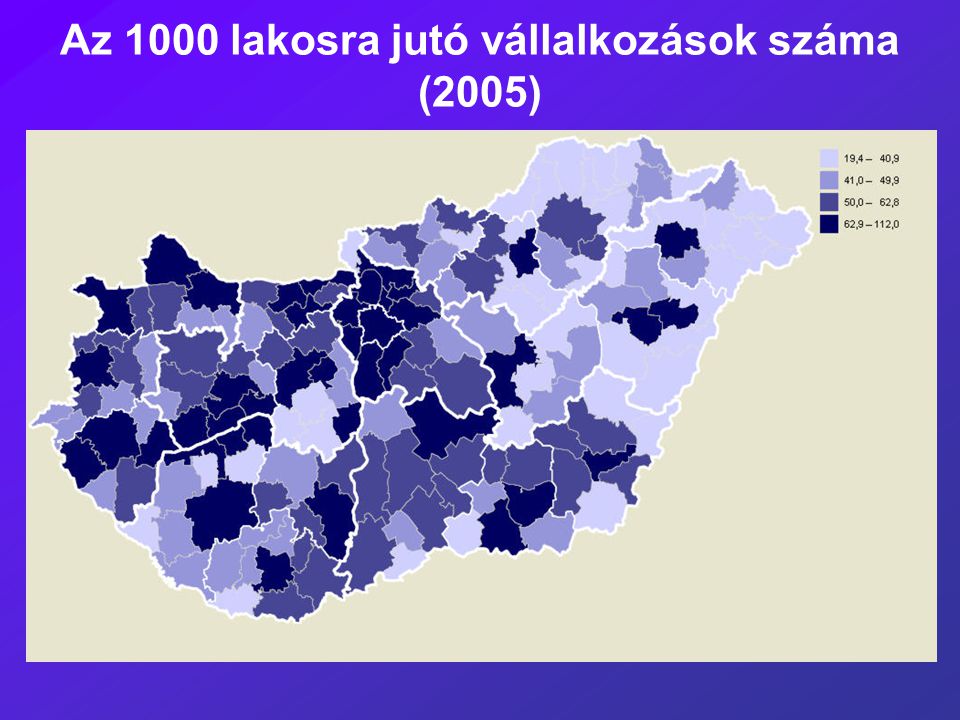 Az 1000 lakosra jutó vállalkozások száma (2005)