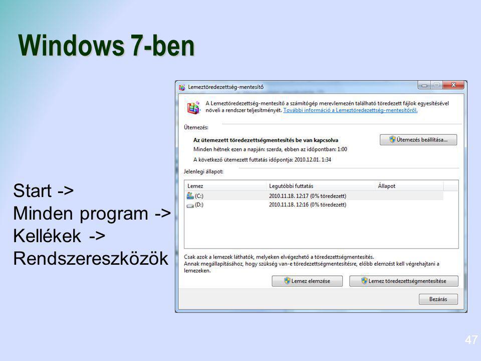 Windows 7-ben Start -> Minden program -> Kellékek -> Rendszereszközök