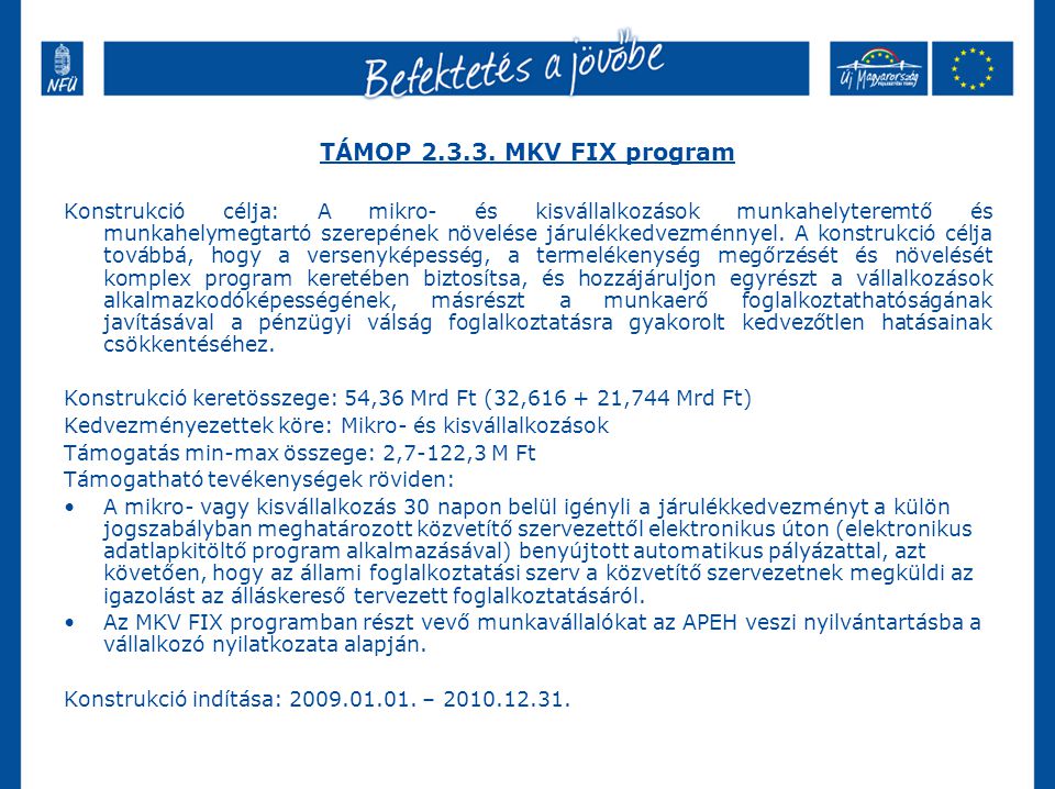 TÁMOP MKV FIX program