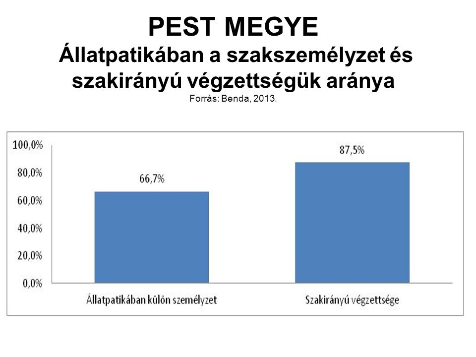 PEST MEGYE Állatpatikában a szakszemélyzet és szakirányú végzettségük aránya Forrás: Benda, 2013.