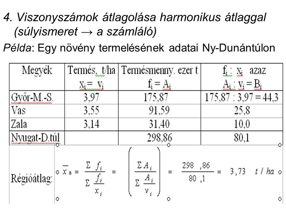 4. Viszonyszámok átlagolása harmonikus átlaggal (súlyismeret → a számláló)