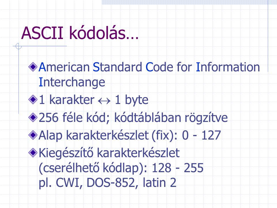 ASCII kódolás… American Standard Code for Information Interchange