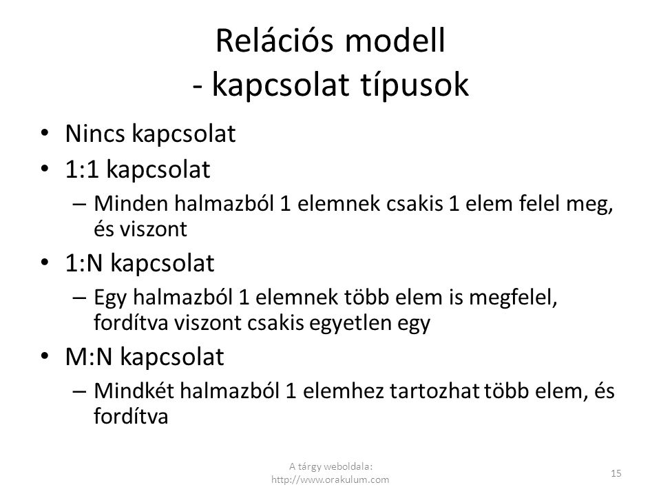 Relációs modell - kapcsolat típusok