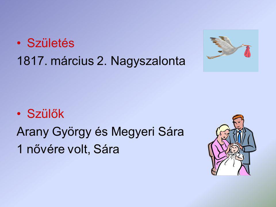 Születés március 2. Nagyszalonta Szülők Arany György és Megyeri Sára 1 nővére volt, Sára