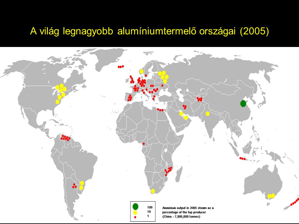 A világ legnagyobb alumíniumtermelő országai (2005)