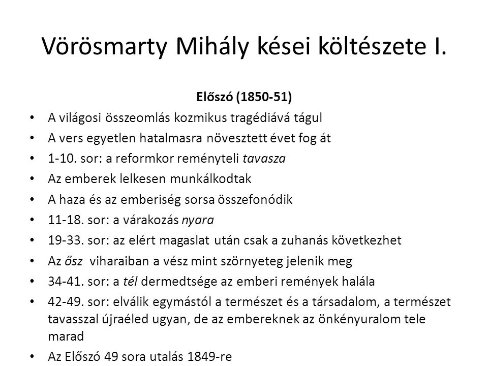 Vörösmarty Mihály kései költészete I.