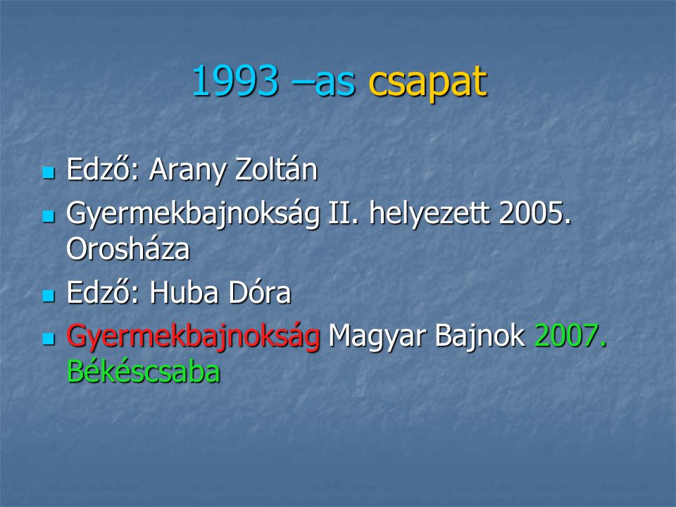 1993 –as csapat Edző: Arany Zoltán