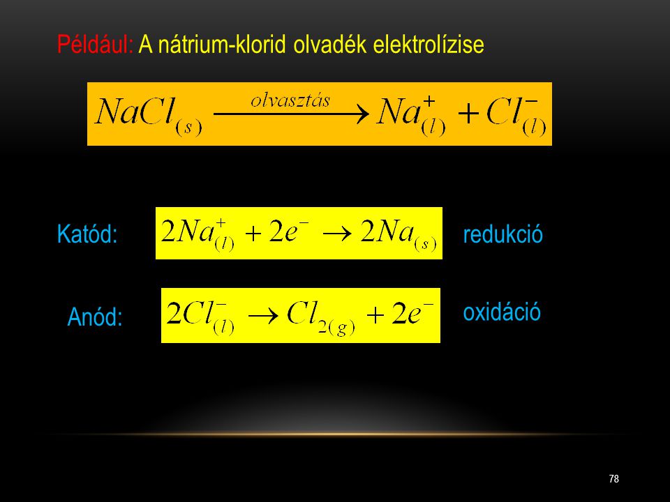 Például: A nátrium-klorid olvadék elektrolízise
