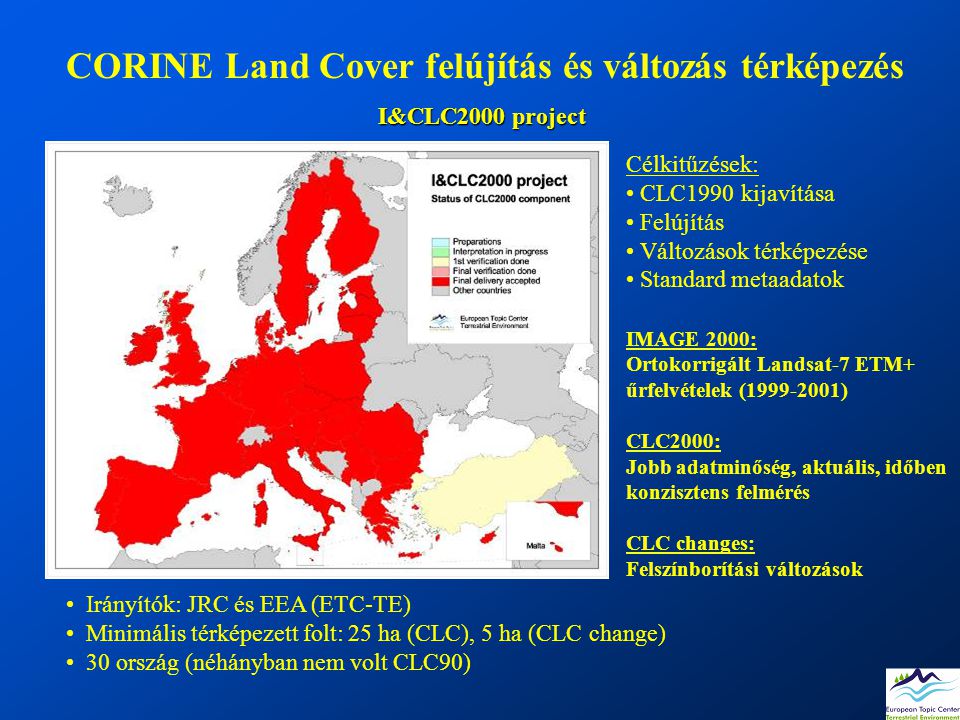 CORINE Land Cover felújítás és változás térképezés