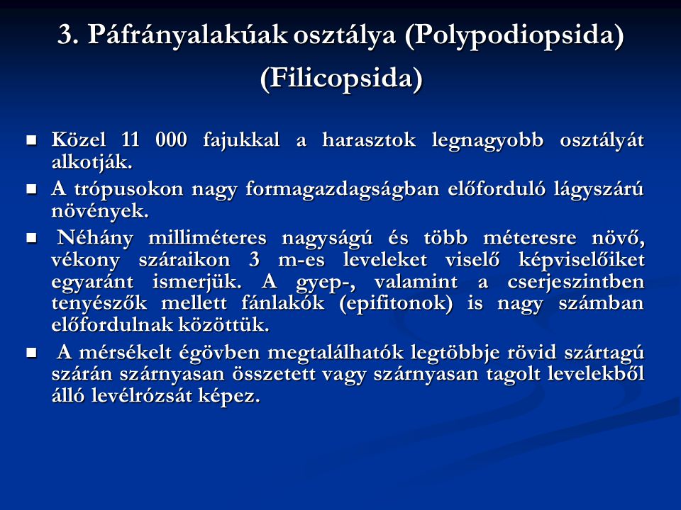 3. Páfrányalakúak osztálya (Polypodiopsida) (Filicopsida)