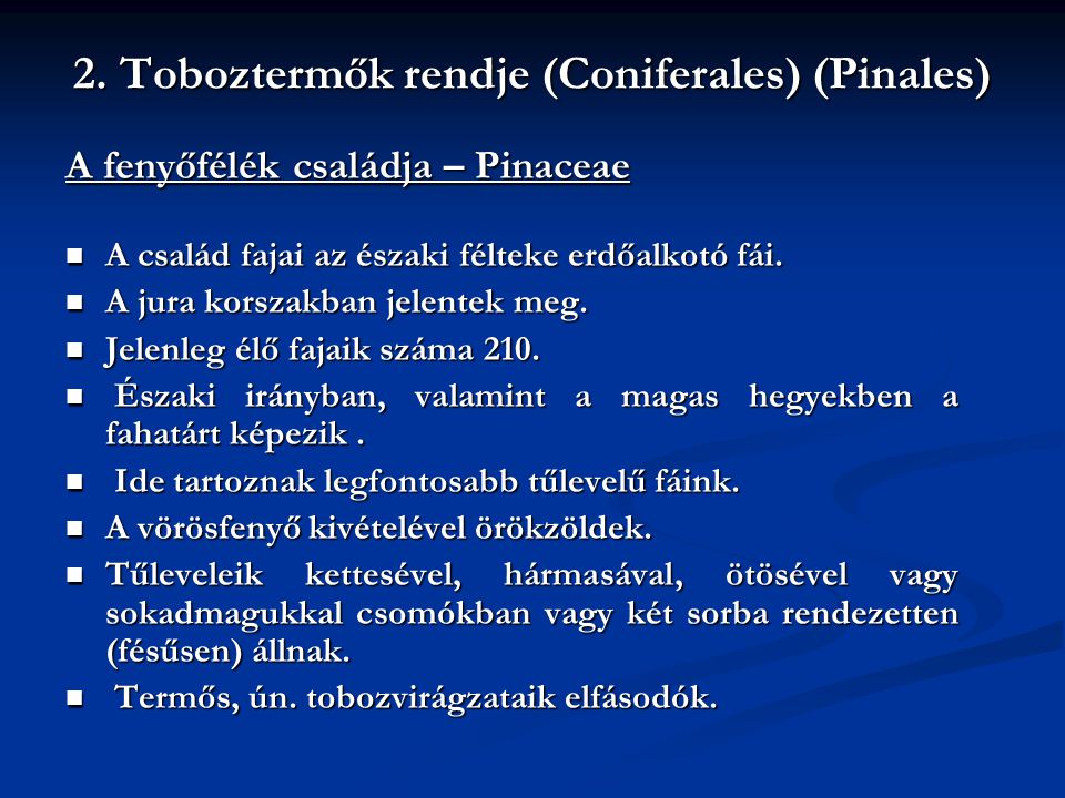 2. Toboztermők rendje (Coniferales) (Pinales)