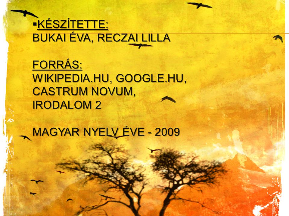 Készítette: Bukai Éva, Reczai Lilla Forrás: wikipedia. hu, google