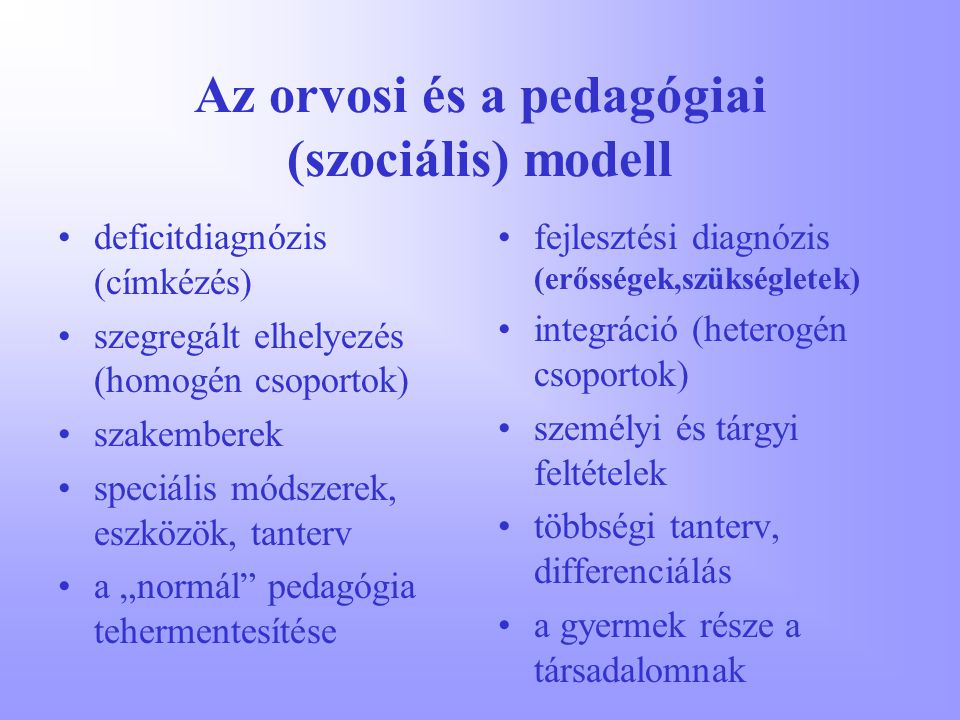 Az orvosi és a pedagógiai (szociális) modell