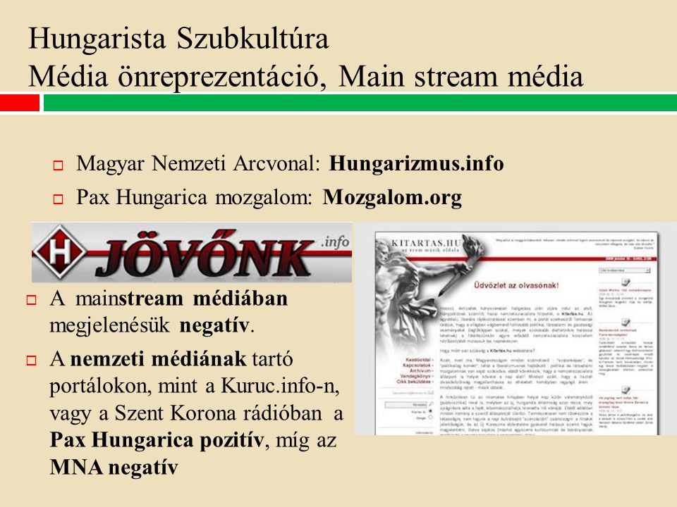 Hungarista Szubkultúra Média önreprezentáció, Main stream média