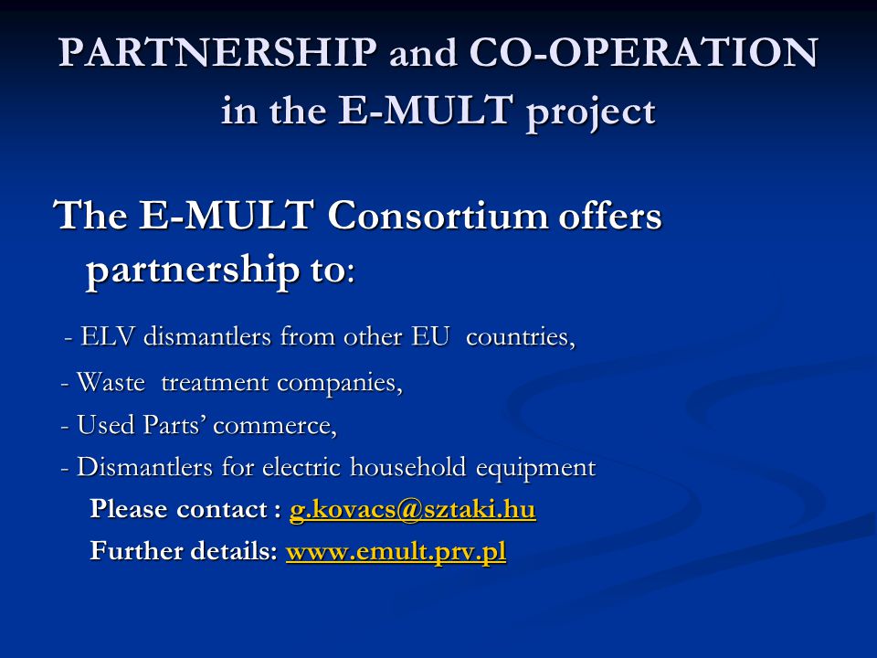 PARTNERSHIP and CO-OPERATION in the E-MULT project