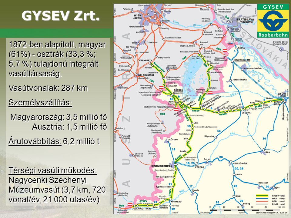 GYSEV Zrt ben alapított, magyar (61%) - osztrák (33,3 %; 5,7 %) tulajdonú integrált vasúttársaság.