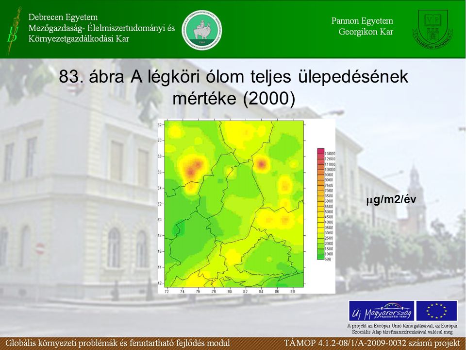 83. ábra A légköri ólom teljes ülepedésének mértéke (2000)