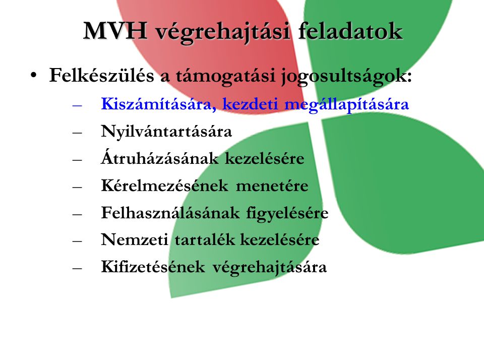 MVH végrehajtási feladatok