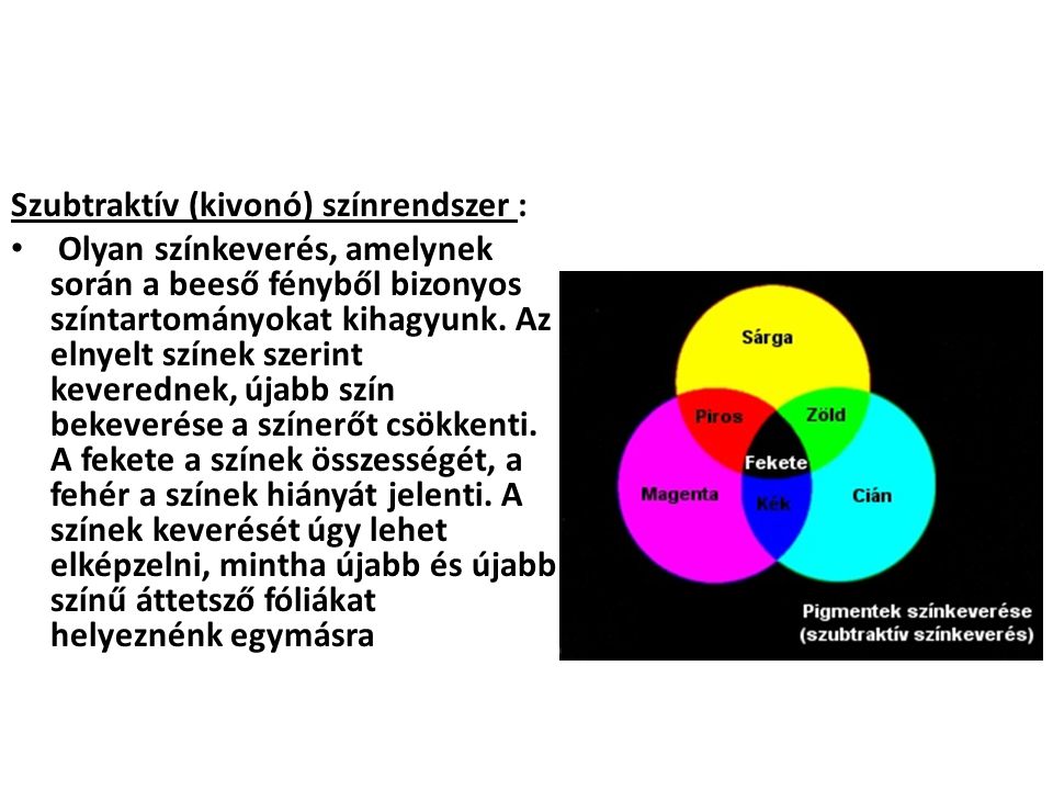Szubtraktív (kivonó) színrendszer :