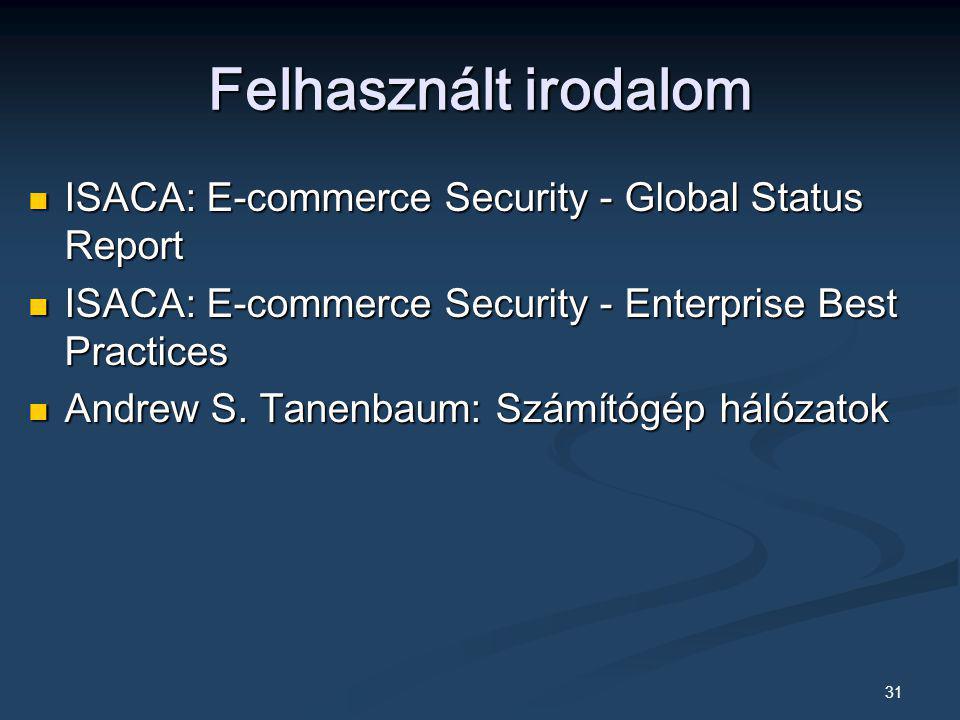 Felhasznált irodalom ISACA: E-commerce Security - Global Status Report