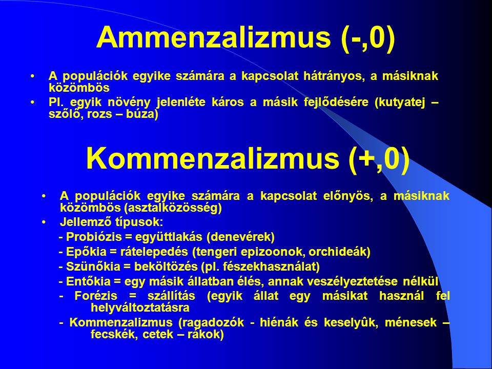Ammenzalizmus (-,0) Kommenzalizmus (+,0)