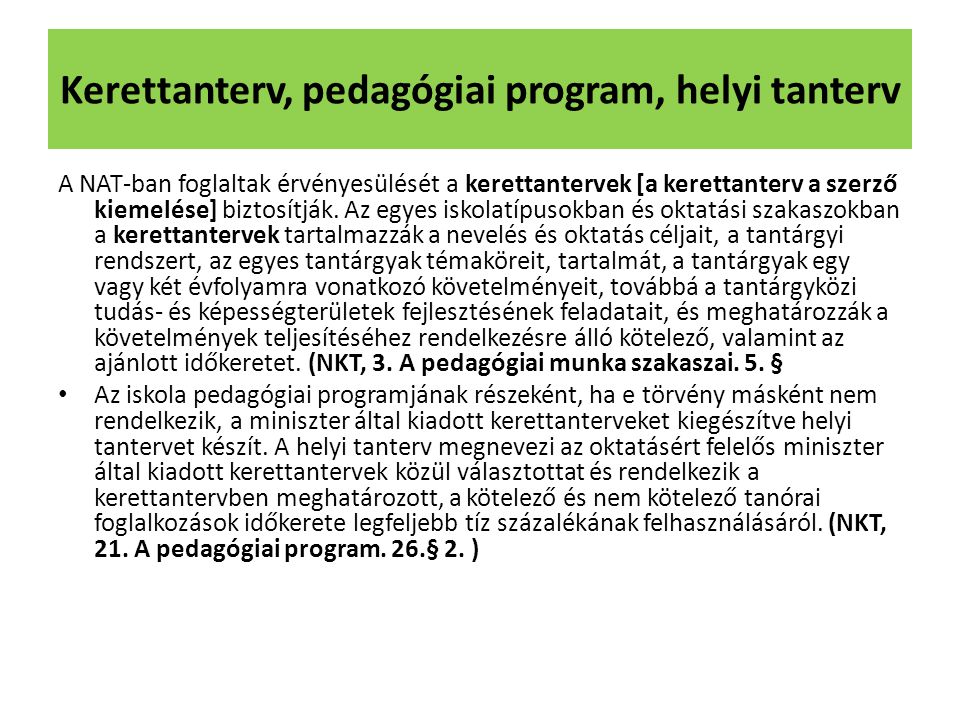 Kerettanterv, pedagógiai program, helyi tanterv