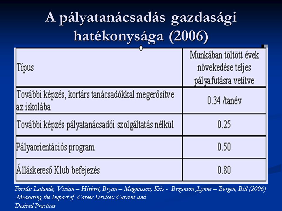 A pályatanácsadás gazdasági hatékonysága (2006)