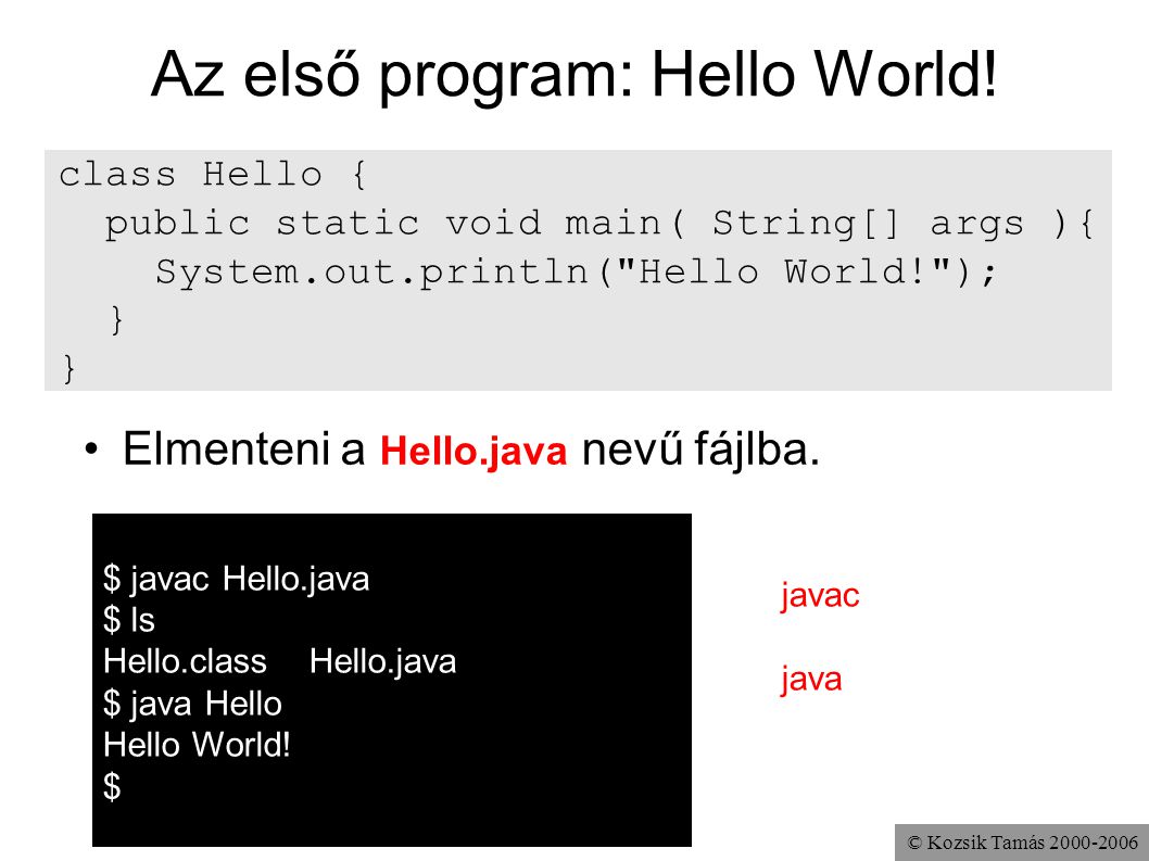 Az első program: Hello World!