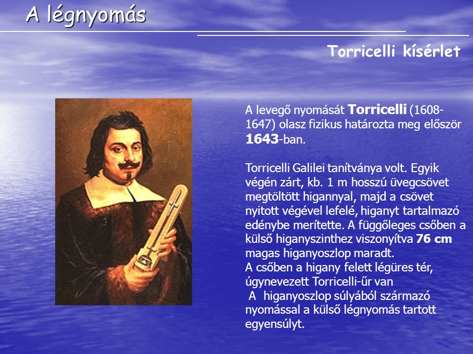 A légnyomás Torricelli kísérlet