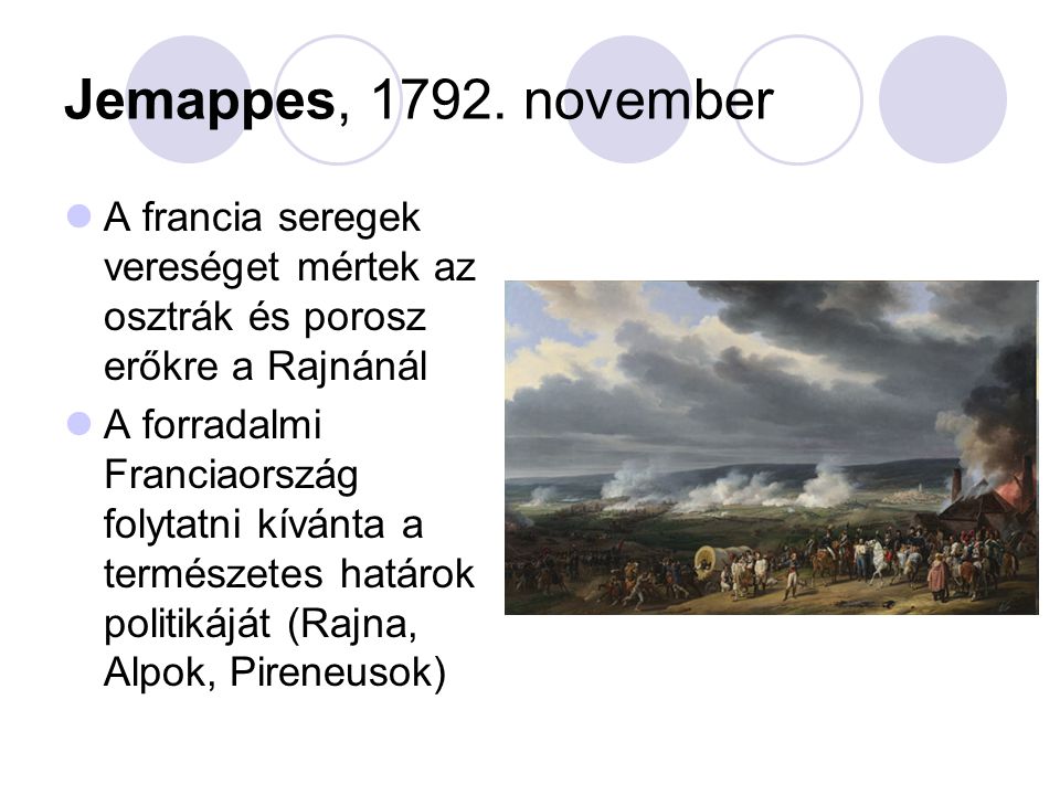 Jemappes, november A francia seregek vereséget mértek az osztrák és porosz erőkre a Rajnánál.